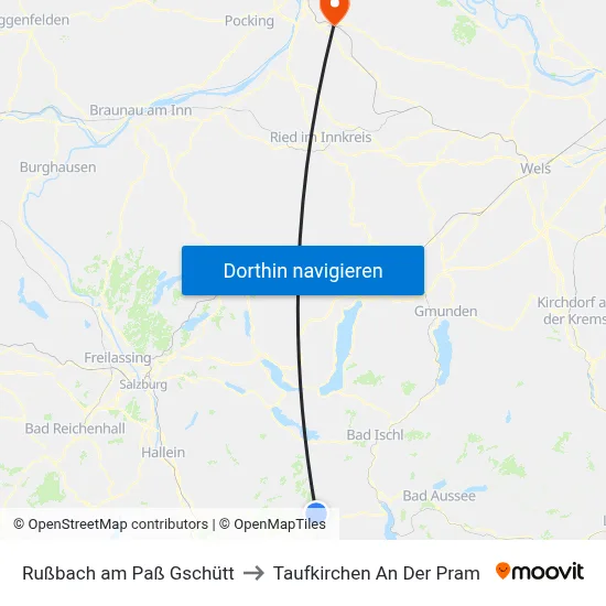 Rußbach am Paß Gschütt to Taufkirchen An Der Pram map