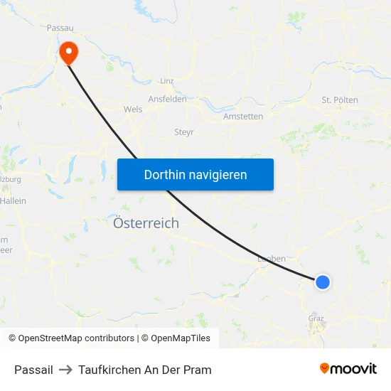 Passail to Taufkirchen An Der Pram map