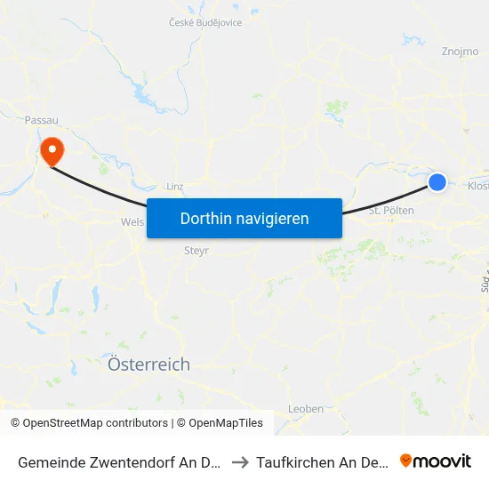 Gemeinde Zwentendorf An Der Donau to Taufkirchen An Der Pram map