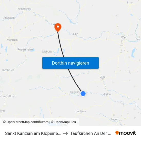 Sankt Kanzian am Klopeiner See to Taufkirchen An Der Pram map