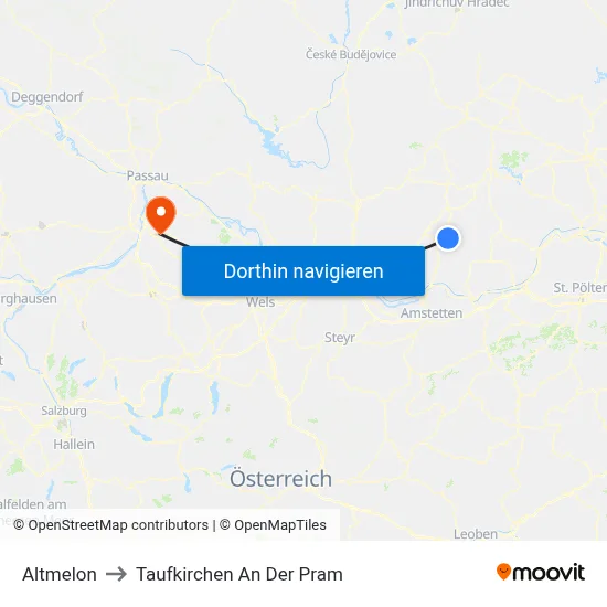 Altmelon to Taufkirchen An Der Pram map