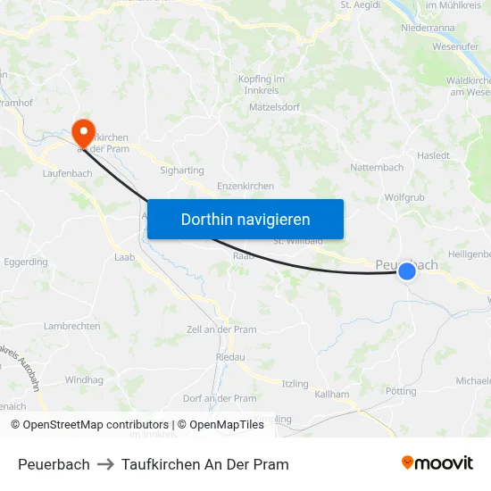 Peuerbach to Taufkirchen An Der Pram map