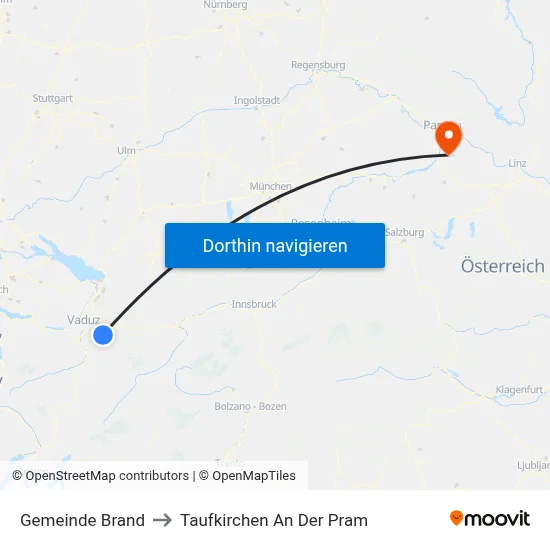 Gemeinde Brand to Taufkirchen An Der Pram map