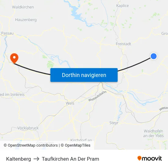 Kaltenberg to Taufkirchen An Der Pram map