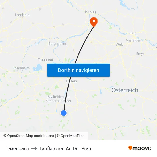 Taxenbach to Taufkirchen An Der Pram map