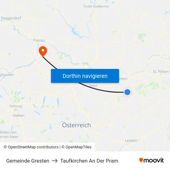 Gemeinde Gresten to Taufkirchen An Der Pram map