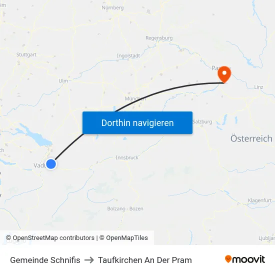 Gemeinde Schnifis to Taufkirchen An Der Pram map
