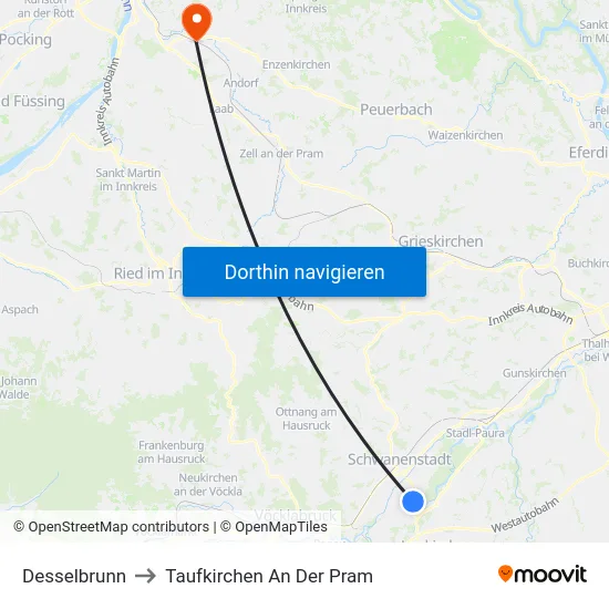 Desselbrunn to Taufkirchen An Der Pram map