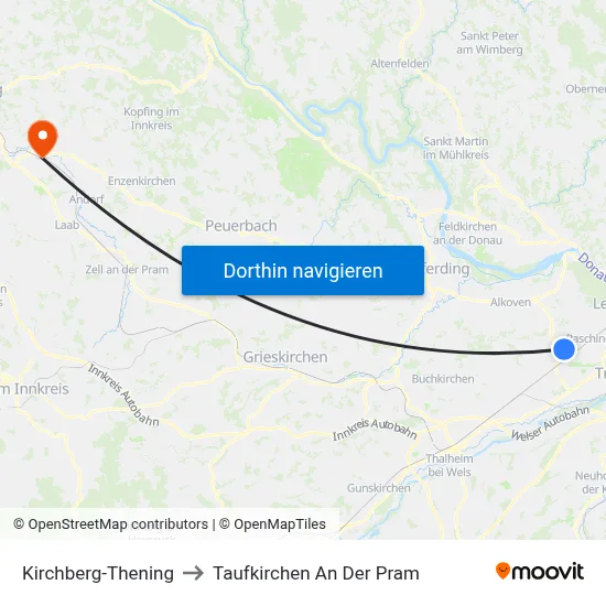 Kirchberg-Thening to Taufkirchen An Der Pram map