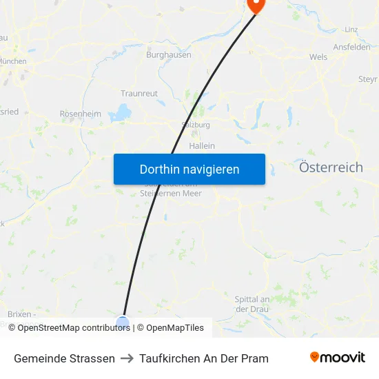 Gemeinde Strassen to Taufkirchen An Der Pram map