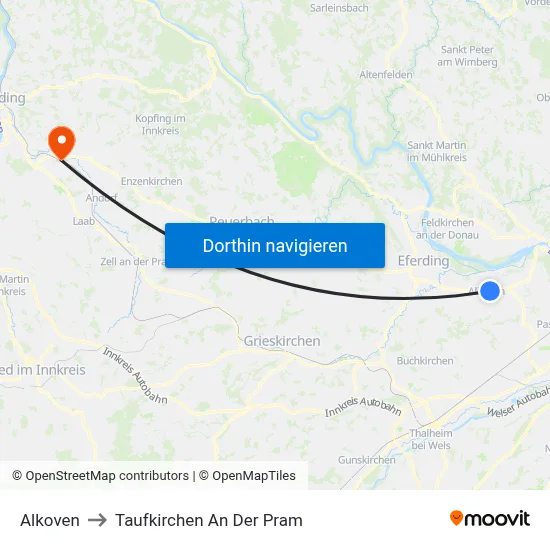 Alkoven to Taufkirchen An Der Pram map