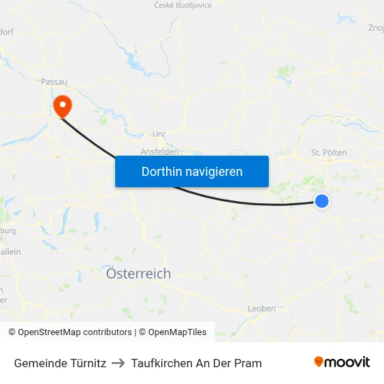 Gemeinde Türnitz to Taufkirchen An Der Pram map