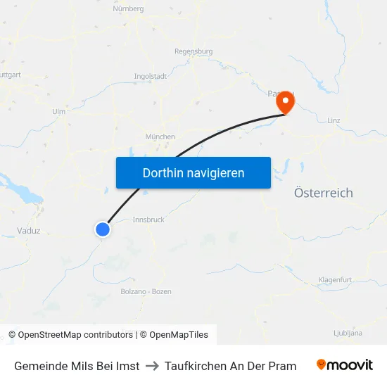 Gemeinde Mils Bei Imst to Taufkirchen An Der Pram map