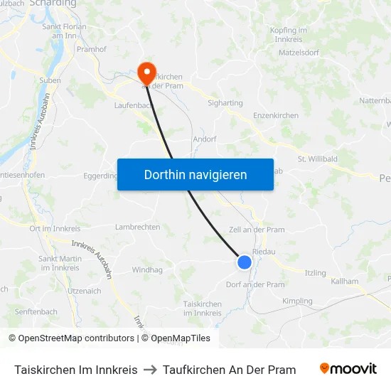 Taiskirchen Im Innkreis to Taufkirchen An Der Pram map