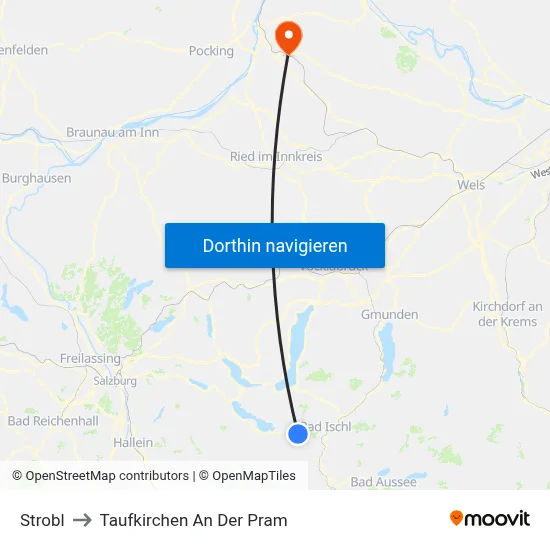 Strobl to Taufkirchen An Der Pram map