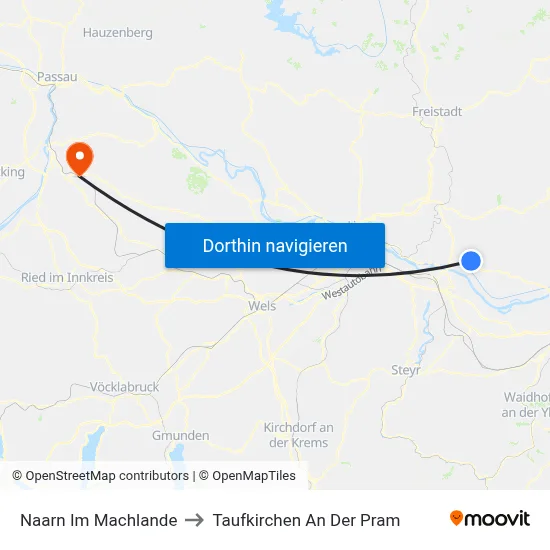 Naarn Im Machlande to Taufkirchen An Der Pram map