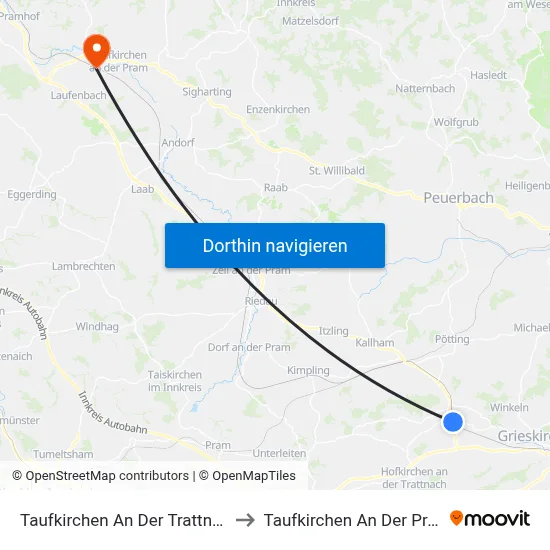 Taufkirchen An Der Trattnach to Taufkirchen An Der Pram map