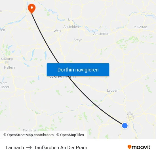 Lannach to Taufkirchen An Der Pram map