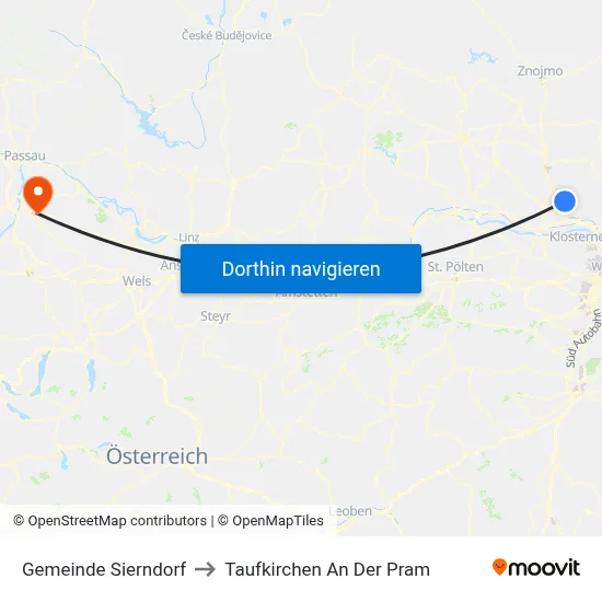 Gemeinde Sierndorf to Taufkirchen An Der Pram map