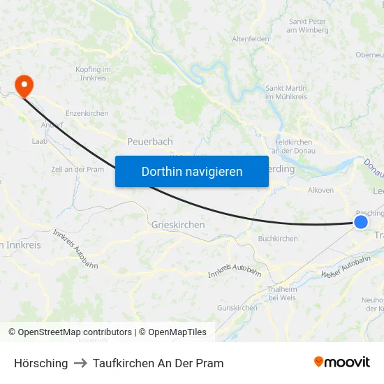 Hörsching to Taufkirchen An Der Pram map