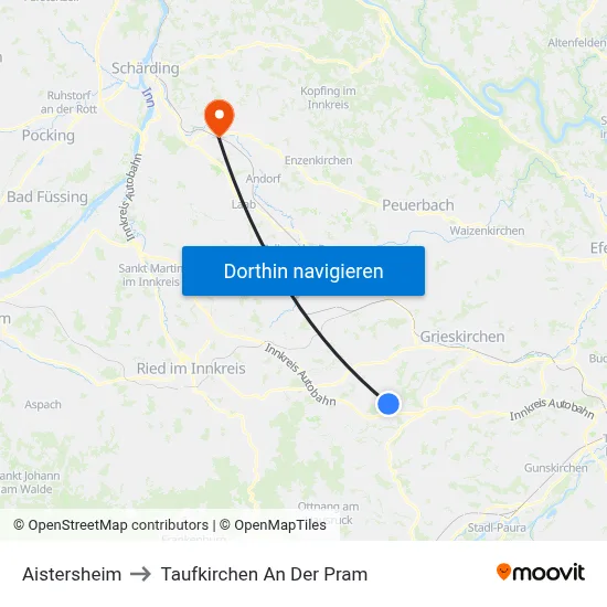 Aistersheim to Taufkirchen An Der Pram map