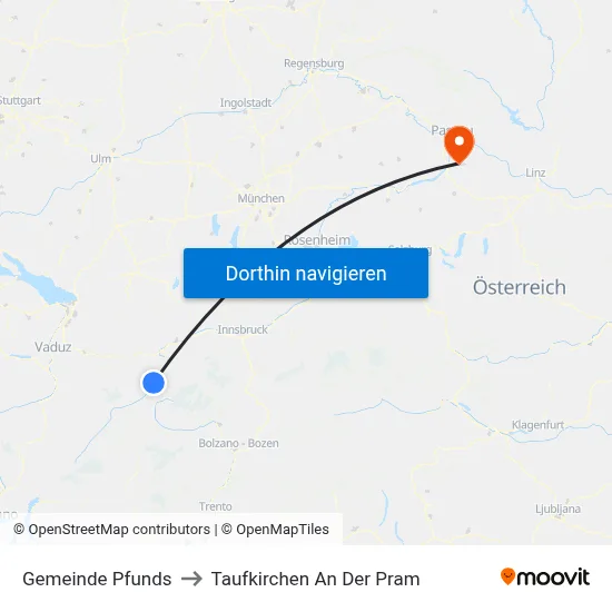 Gemeinde Pfunds to Taufkirchen An Der Pram map