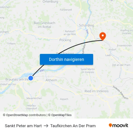Sankt Peter am Hart to Taufkirchen An Der Pram map