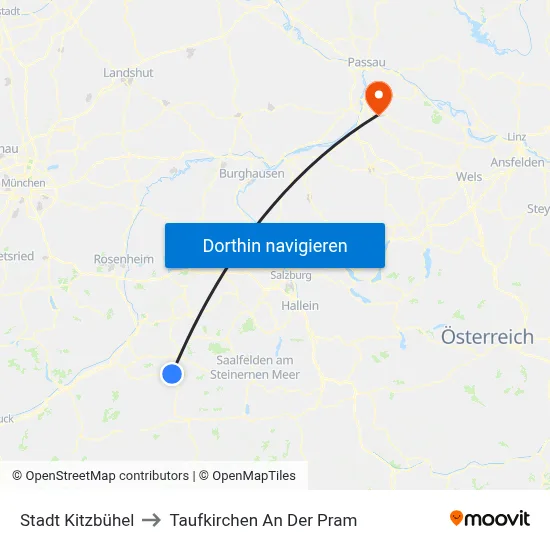 Stadt Kitzbühel to Taufkirchen An Der Pram map