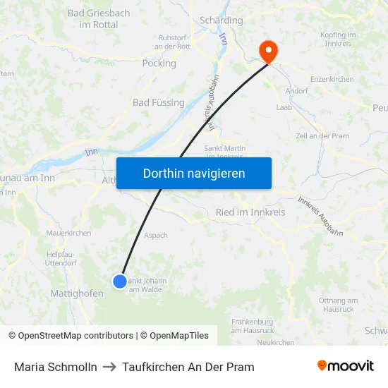 Maria Schmolln to Taufkirchen An Der Pram map