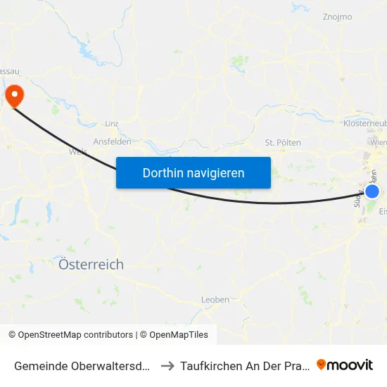 Gemeinde Oberwaltersdorf to Taufkirchen An Der Pram map