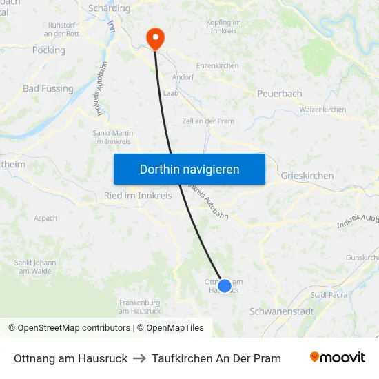 Ottnang am Hausruck to Taufkirchen An Der Pram map
