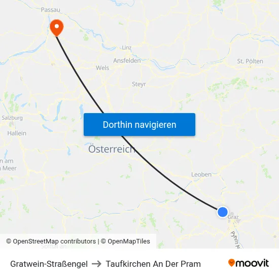 Gratwein-Straßengel to Taufkirchen An Der Pram map