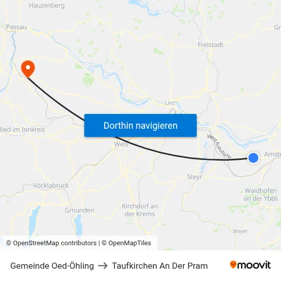 Gemeinde Oed-Öhling to Taufkirchen An Der Pram map