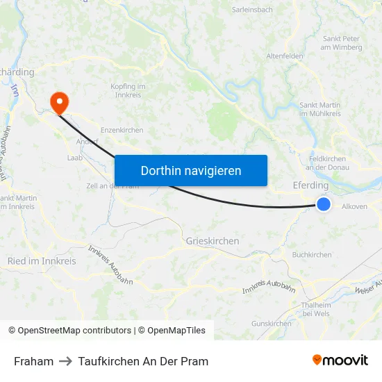 Fraham to Taufkirchen An Der Pram map