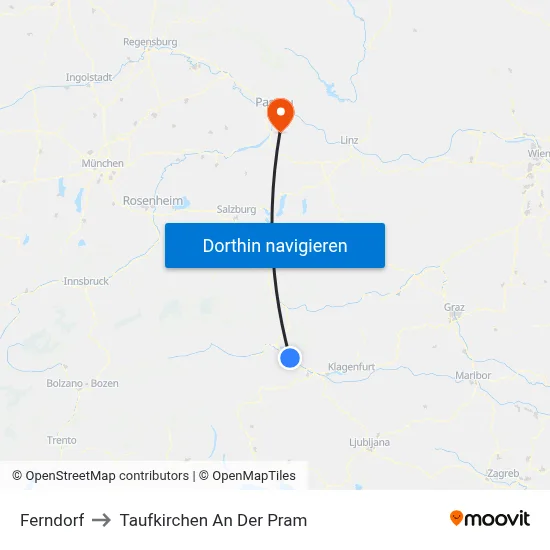Ferndorf to Taufkirchen An Der Pram map
