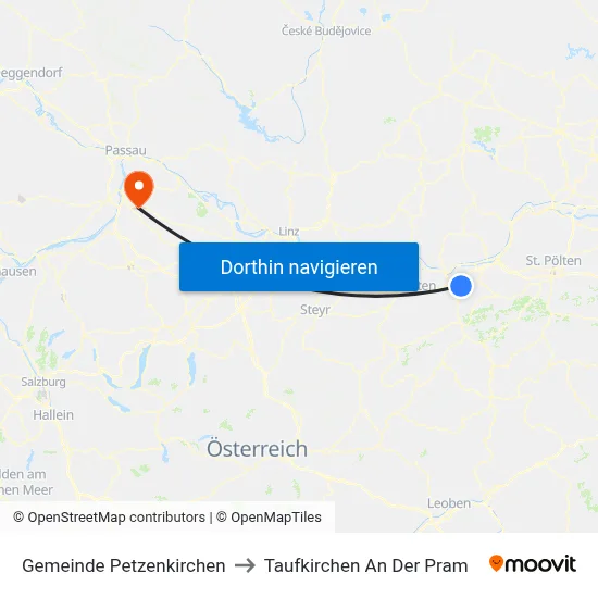 Gemeinde Petzenkirchen to Taufkirchen An Der Pram map