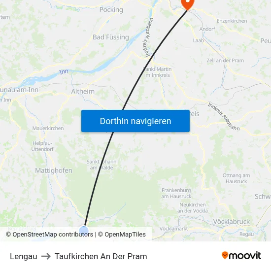 Lengau to Taufkirchen An Der Pram map