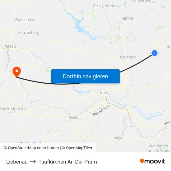 Liebenau to Taufkirchen An Der Pram map