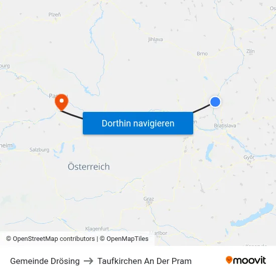 Gemeinde Drösing to Taufkirchen An Der Pram map