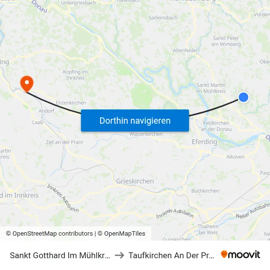Sankt Gotthard Im Mühlkreis to Taufkirchen An Der Pram map