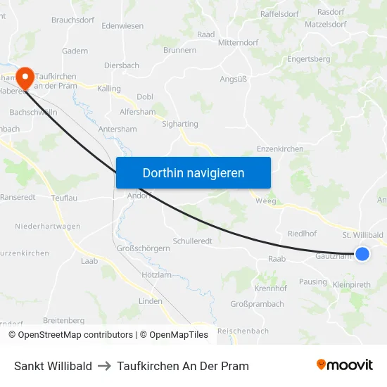 Sankt Willibald to Taufkirchen An Der Pram map