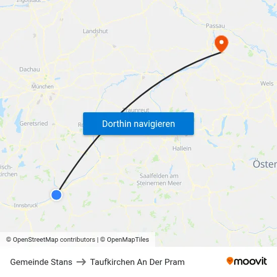 Gemeinde Stans to Taufkirchen An Der Pram map