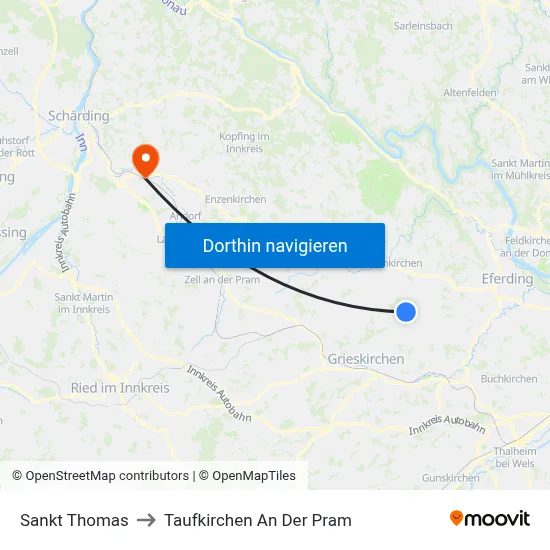 Sankt Thomas to Taufkirchen An Der Pram map