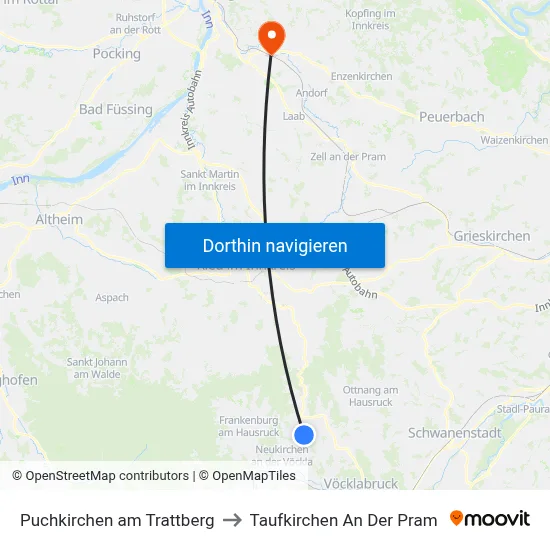 Puchkirchen am Trattberg to Taufkirchen An Der Pram map