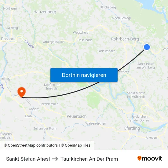 Sankt Stefan-Afiesl to Taufkirchen An Der Pram map