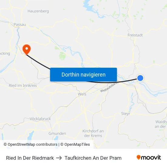 Ried In Der Riedmark to Taufkirchen An Der Pram map