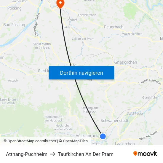 Attnang-Puchheim to Taufkirchen An Der Pram map