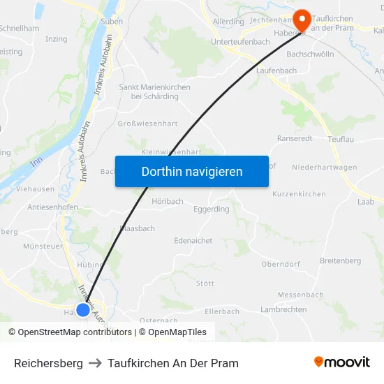 Reichersberg to Taufkirchen An Der Pram map