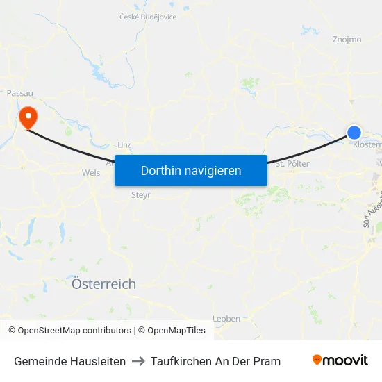 Gemeinde Hausleiten to Taufkirchen An Der Pram map