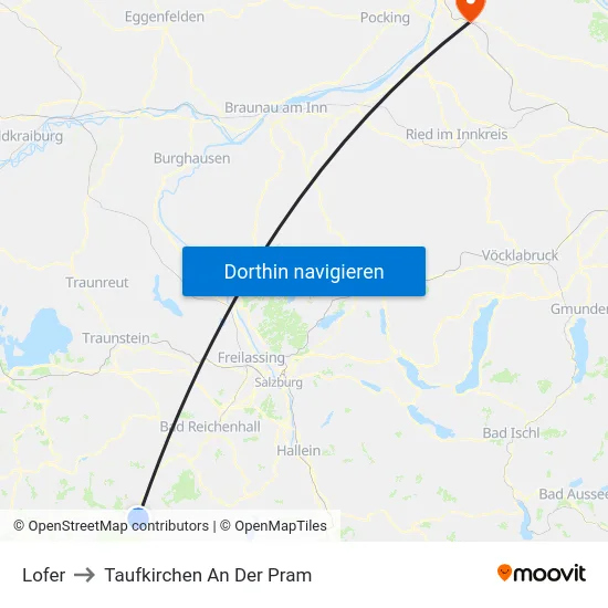Lofer to Taufkirchen An Der Pram map